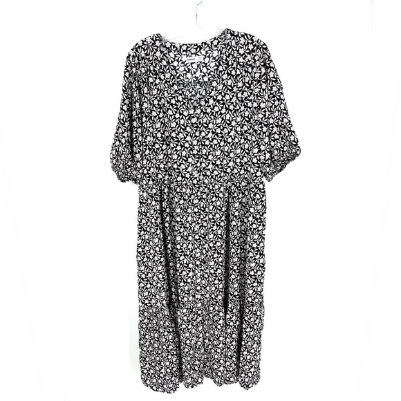 Sonoma Womens PETITE PXXL Black White Floral Button Front Linen Blend Midi Dress - Picture 2 of 11